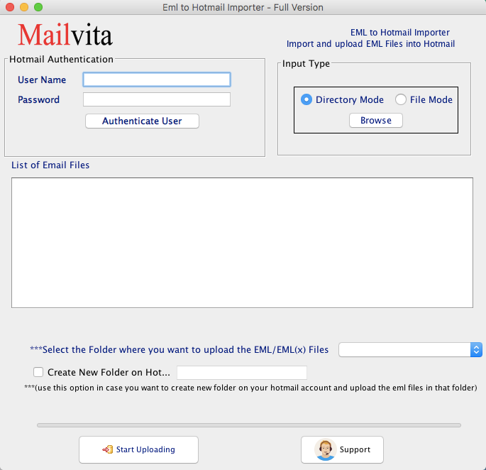 MailVita EML to Hotmail Importer for Mac Screenshot