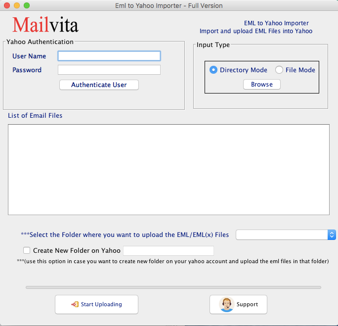 MailVita EML to Yahoo Importer for Mac Screenshot