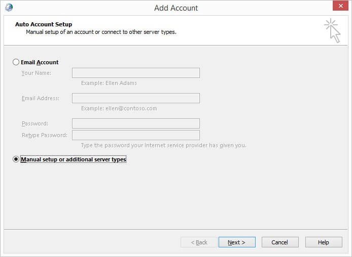 add account manual setup