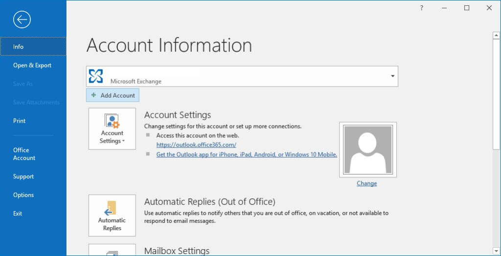 outlook add account