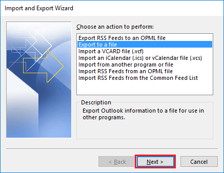Export to a data and click Next