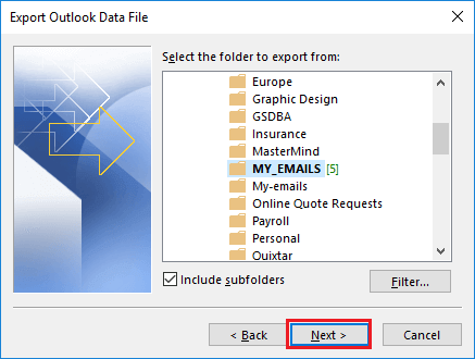 saved EML files and click Next