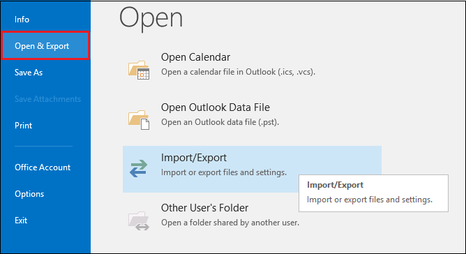 select Import/Export option