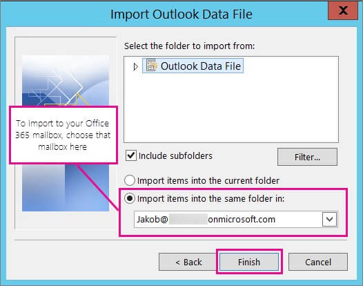 Import mail items and click Finish