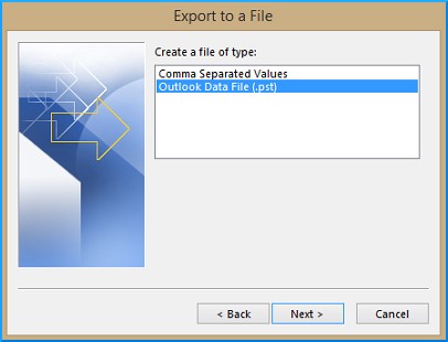 Select Outlook PST file option and hit Next