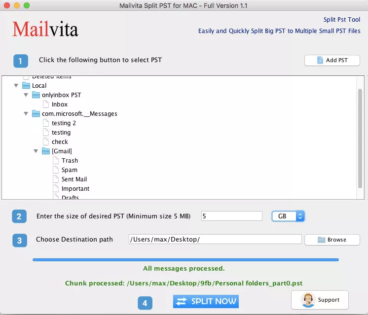 PST Split tool for mac