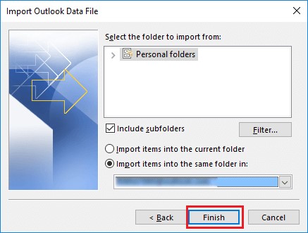 Import items into same folder in