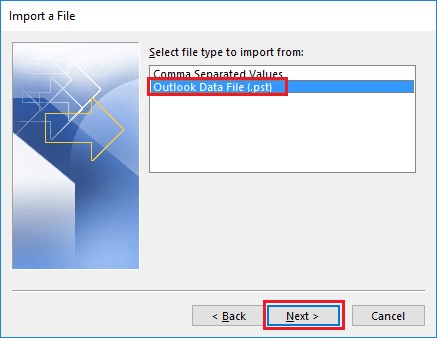 Outlook file option and click Next button