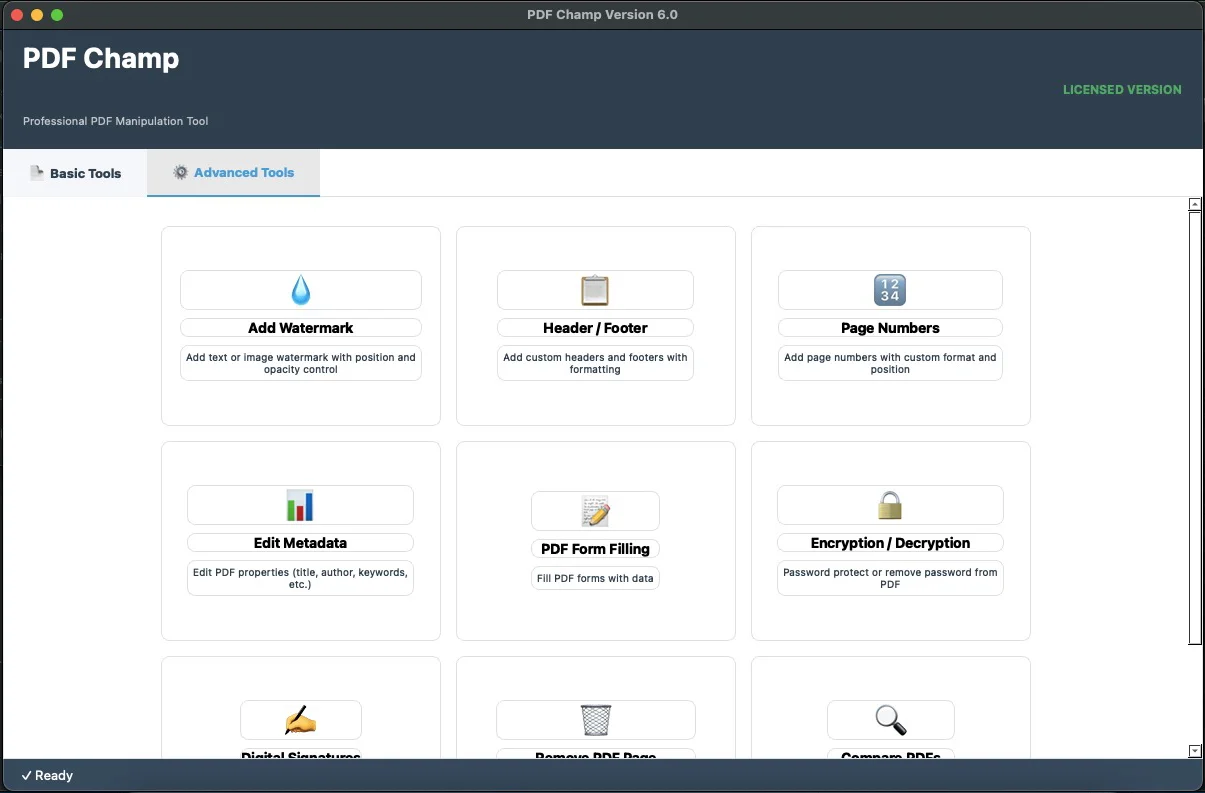 PDF Suite for Mac Advanced Interface Screenshot